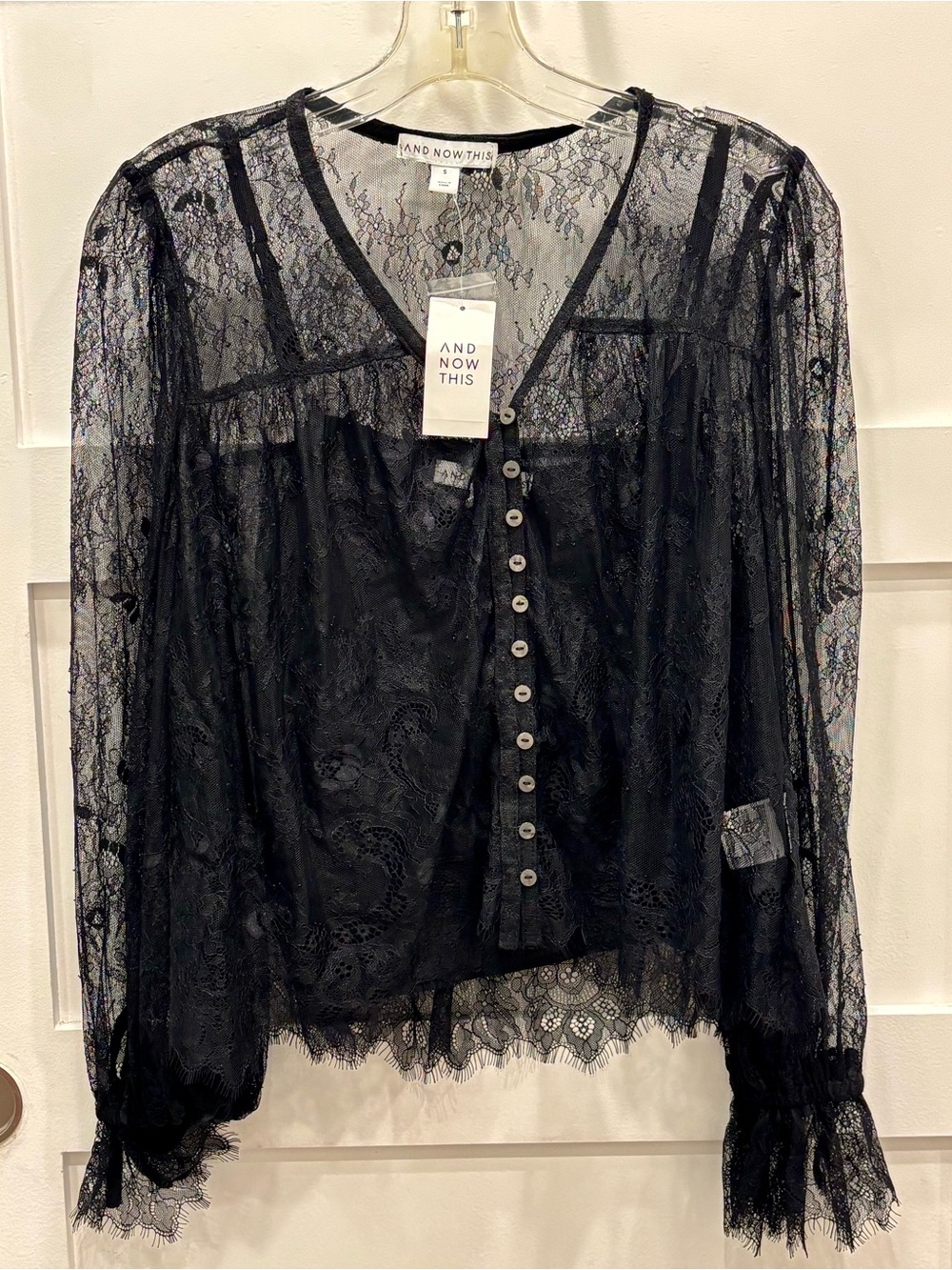 And Now This Black Lace Button-Front Blouse